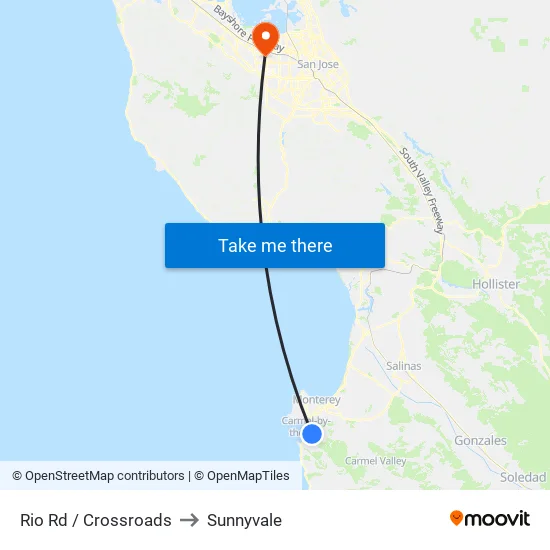 Rio Rd / the Crossroads Carmel (Opp) to Sunnyvale map
