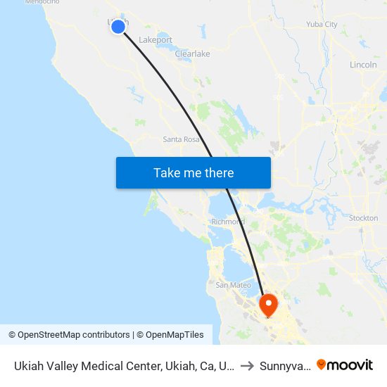 Ukiah Valley Medical Center, Ukiah, Ca, Usa to Sunnyvale map