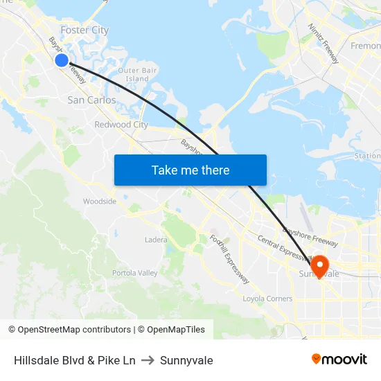 Hillsdale Blvd & Pike Ln to Sunnyvale map