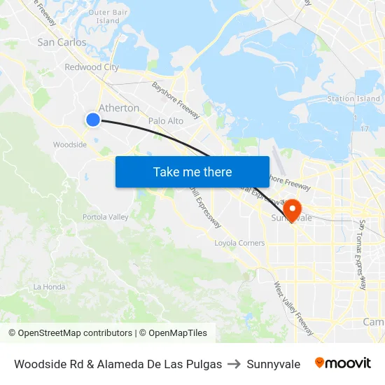 Woodside Rd & Alameda De Las Pulgas to Sunnyvale map