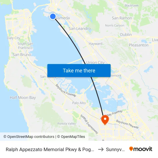 Ralph Appezzato Memorial Pkwy & Poggi St to Sunnyvale map
