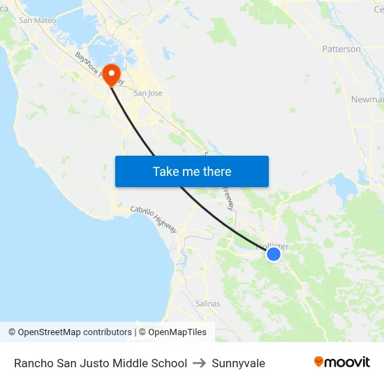 Rancho San Justo Middle School to Sunnyvale map