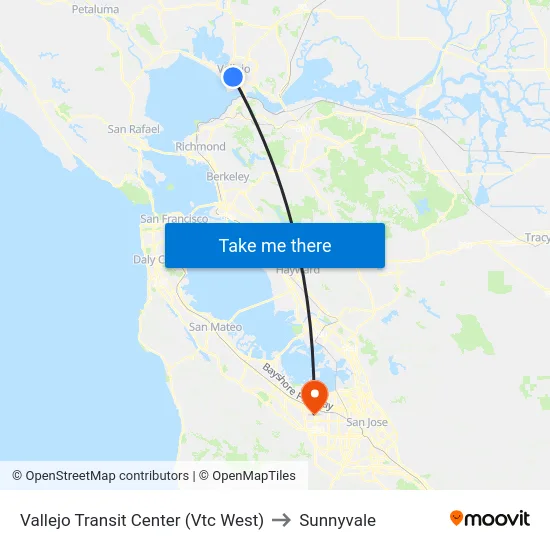 Vallejo Transit Center (Vtc West) to Sunnyvale map