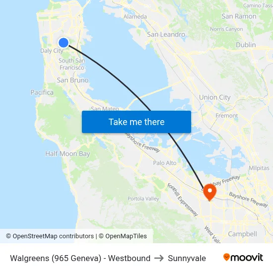 Walgreens (965 Geneva) - Westbound to Sunnyvale map