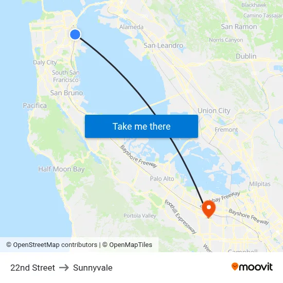 22nd Street to Sunnyvale map