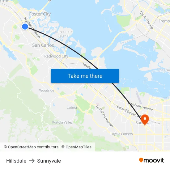 Hillsdale to Sunnyvale map