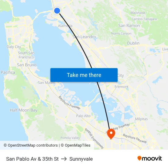 San Pablo Av & 35th St to Sunnyvale map