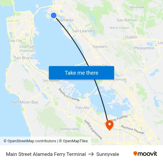 Main Street Alameda Ferry Terminal to Sunnyvale map