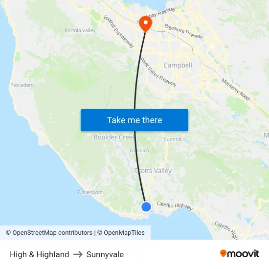 High & Highland to Sunnyvale map
