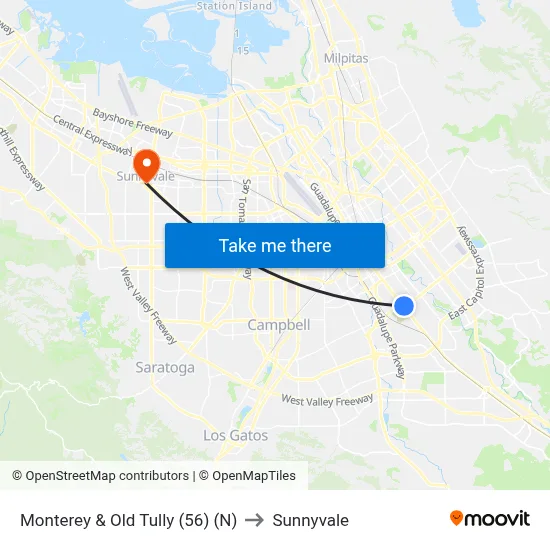 Monterey & Old Tully (56) (N) to Sunnyvale map
