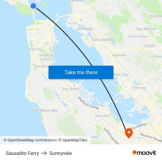 Sausalito Ferry to Sunnyvale map