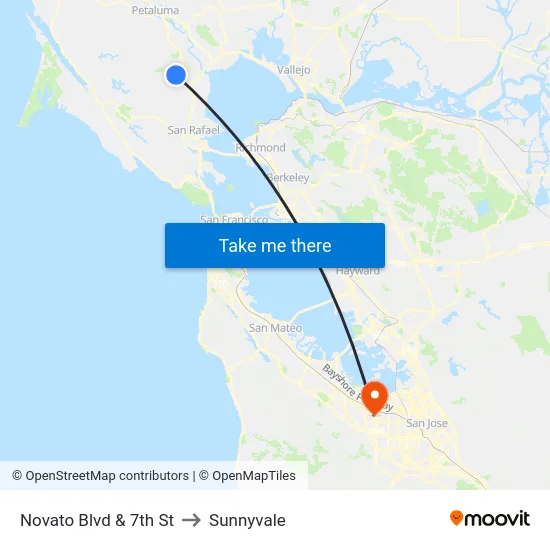 Novato Blvd & 7th St to Sunnyvale map