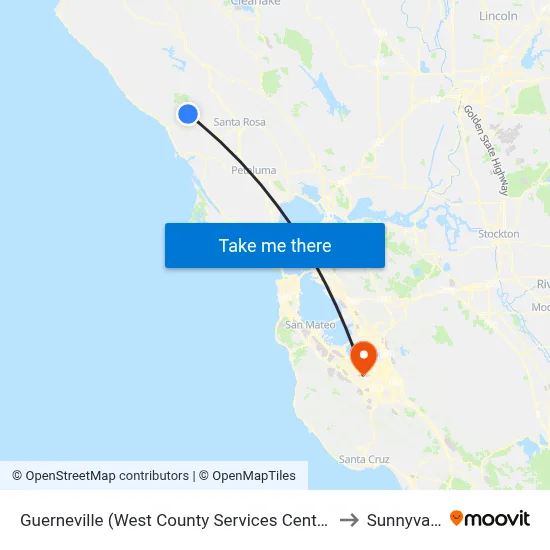 Guerneville (West County Services Center) to Sunnyvale map