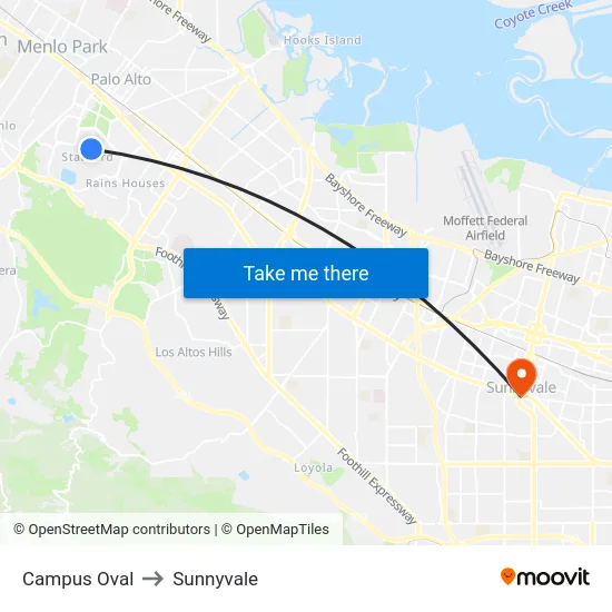 Campus Oval to Sunnyvale map