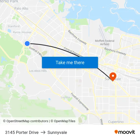 3145 Porter Drive to Sunnyvale map