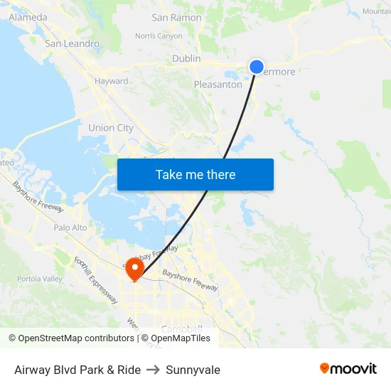 Airway Blvd Park & Ride to Sunnyvale map