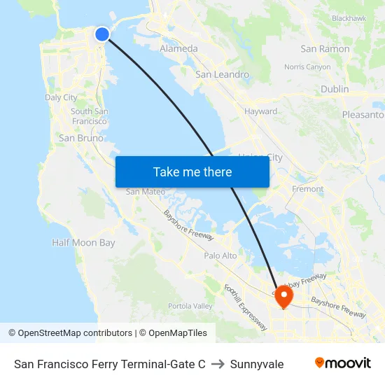 San Francisco Ferry Terminal-Gate C to Sunnyvale map
