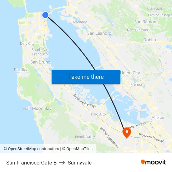 San Francisco-Gate B to Sunnyvale map