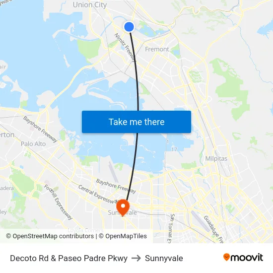 Decoto Rd & Paseo Padre Pkwy to Sunnyvale map