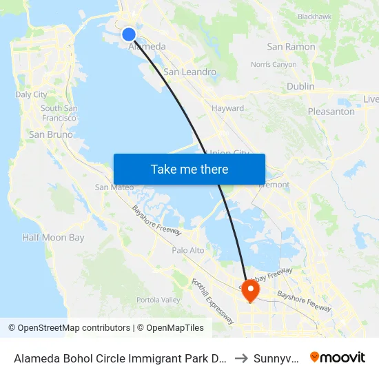 Alameda Bohol Circle Immigrant Park Dock to Sunnyvale map