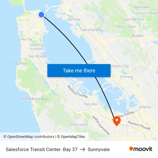 Salesforce Transit Center- Bay 37 to Sunnyvale map