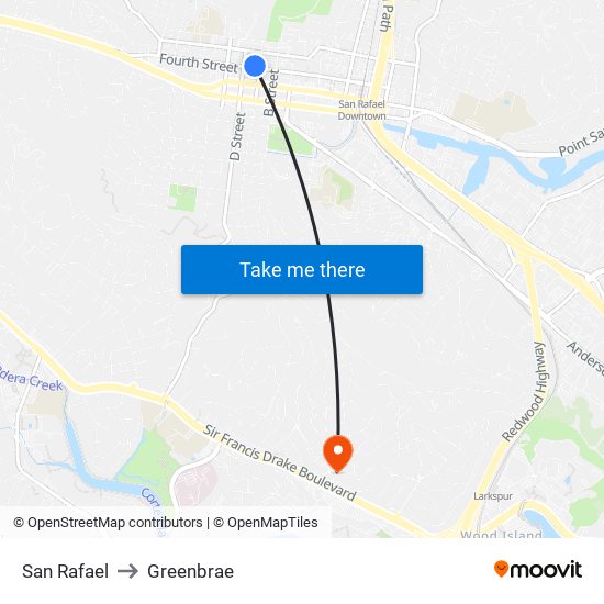 San Rafael to Greenbrae map