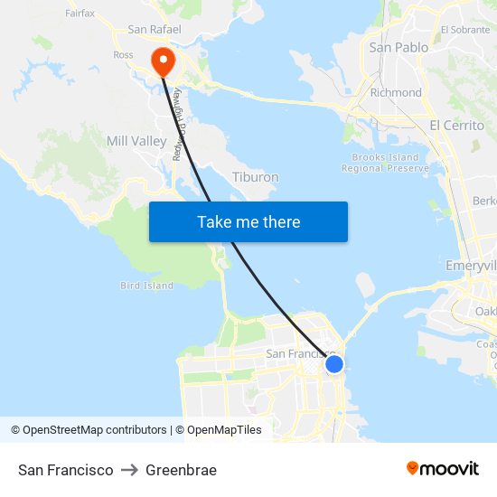 San Francisco to Greenbrae map