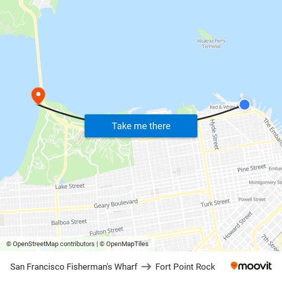 Fisherman's Wharf to Fort Point Rock map