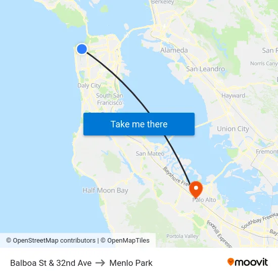 Balboa St & 32nd Ave to Menlo Park map