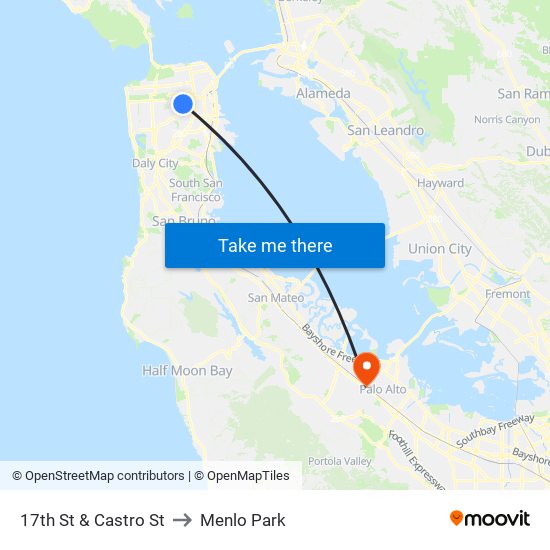 17th St & Castro St to Menlo Park map