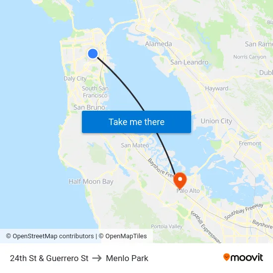 24th St & Guerrero St to Menlo Park map