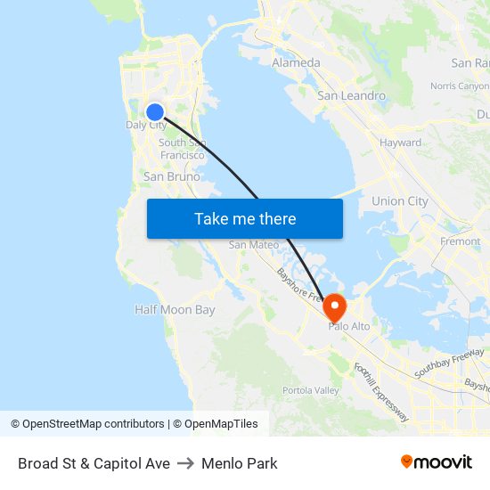 Broad St & Capitol Ave to Menlo Park map