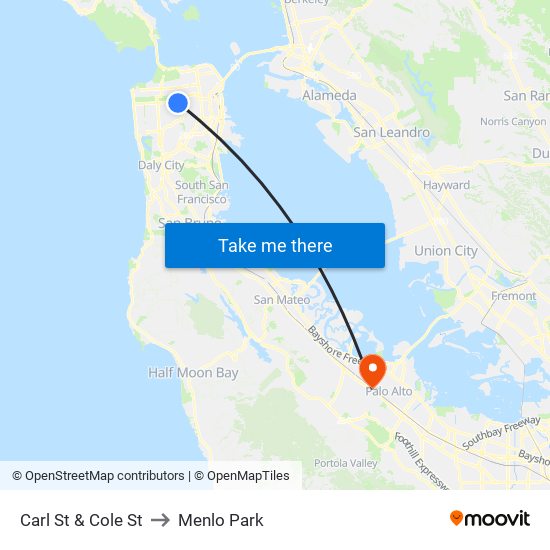 Carl St & Cole St to Menlo Park map