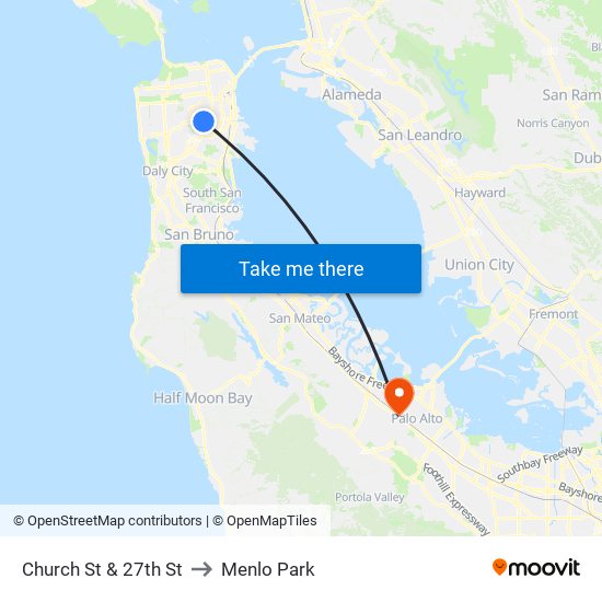 Church St & 27th St to Menlo Park map