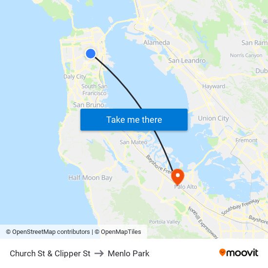 Church St & Clipper St to Menlo Park map