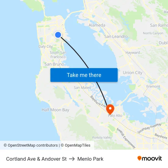 Cortland Ave & Andover St to Menlo Park map