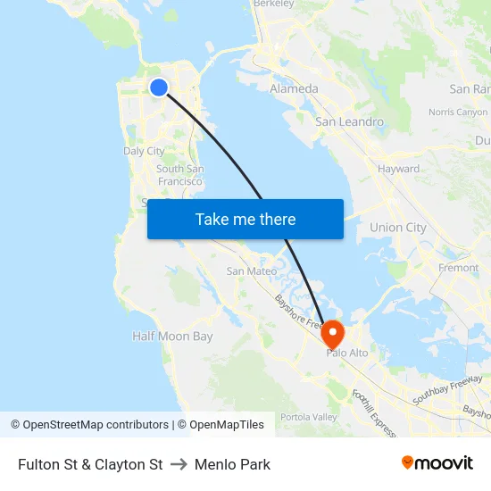 Fulton St & Clayton St to Menlo Park map