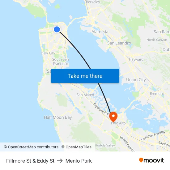 Fillmore St & Eddy St to Menlo Park map