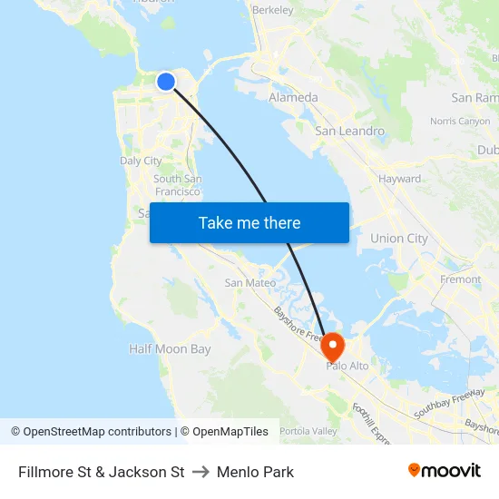 Fillmore St & Jackson St to Menlo Park map