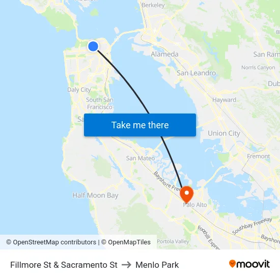 Fillmore St & Sacramento St to Menlo Park map