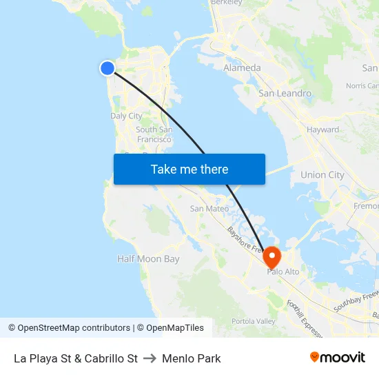 La Playa St & Cabrillo St to Menlo Park map