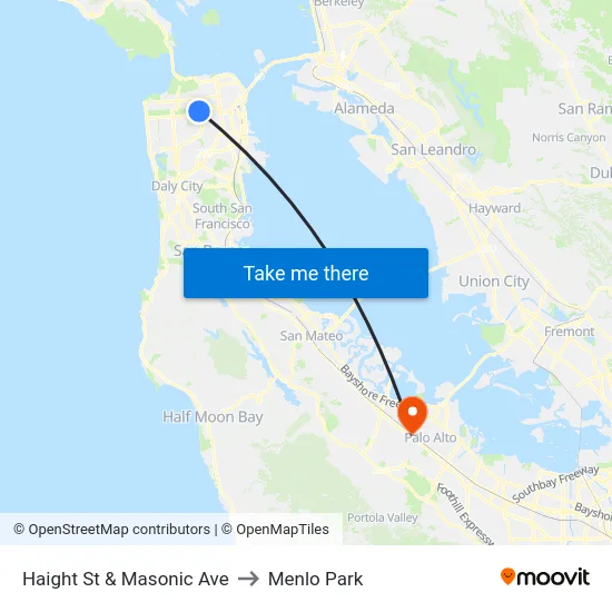 Haight St & Masonic Ave to Menlo Park map