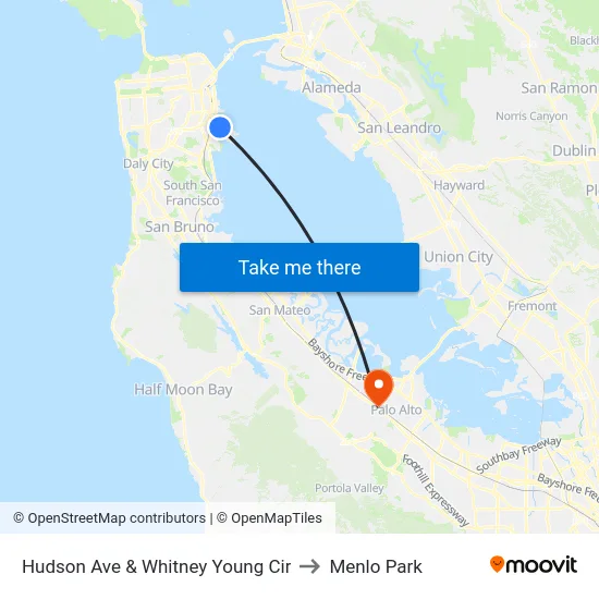 Hudson Ave & Whitney Young Cir to Menlo Park map