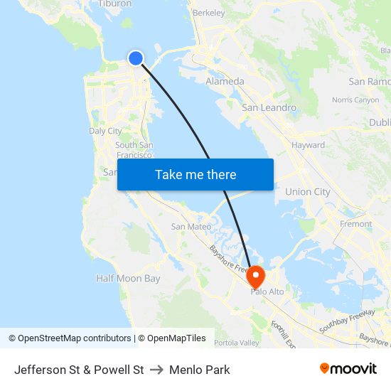 Jefferson St & Powell St to Menlo Park map