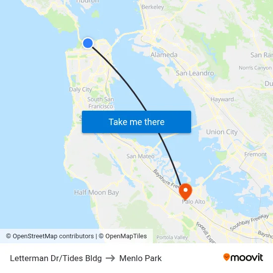 Letterman Dr/Tides Bldg to Menlo Park map