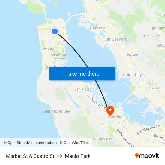 Market St & Castro St to Menlo Park map