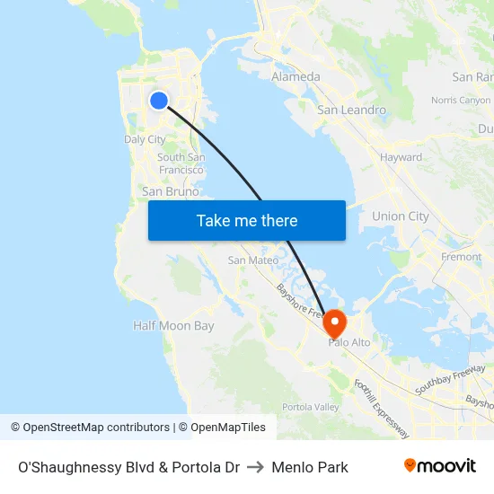 O'Shaughnessy Blvd & Portola Dr to Menlo Park map