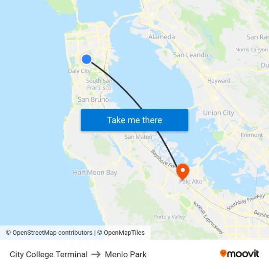 City College Terminal to Menlo Park map