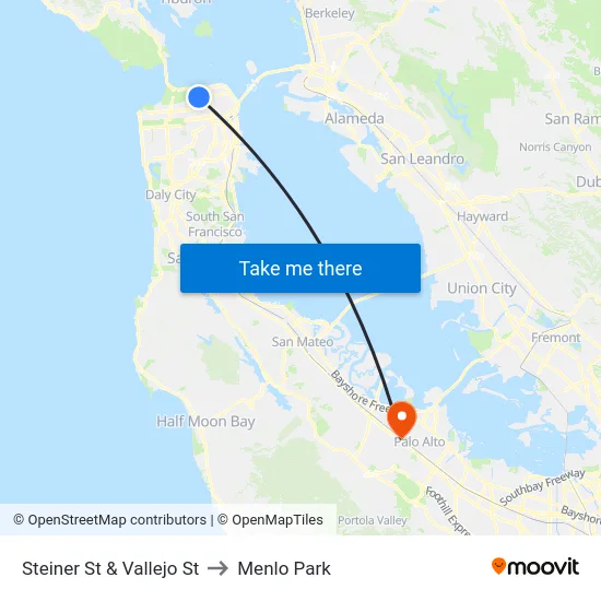Steiner St & Vallejo St to Menlo Park map