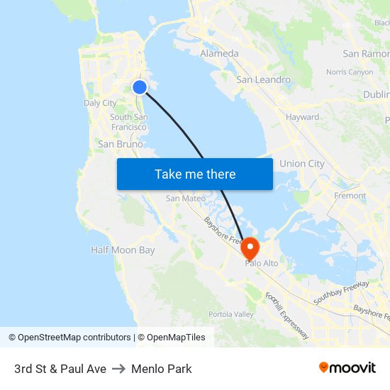 3rd St & Paul Ave to Menlo Park map